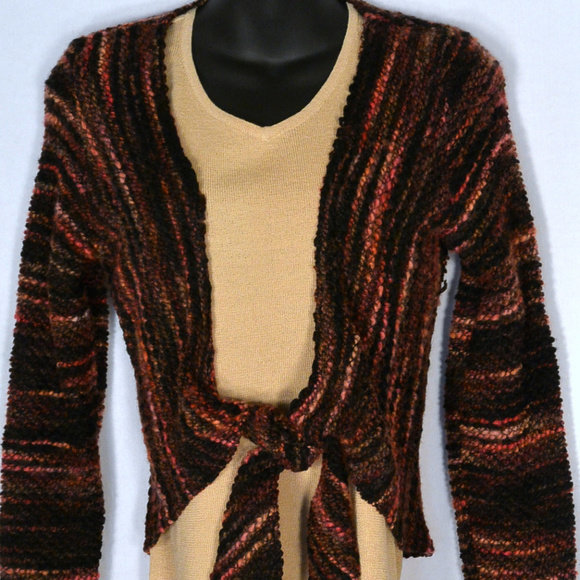 Culture NYC Wool Blend Shrug SMALL Front Tie Black Multicolor Striped Sweater - Picture 1 of 10